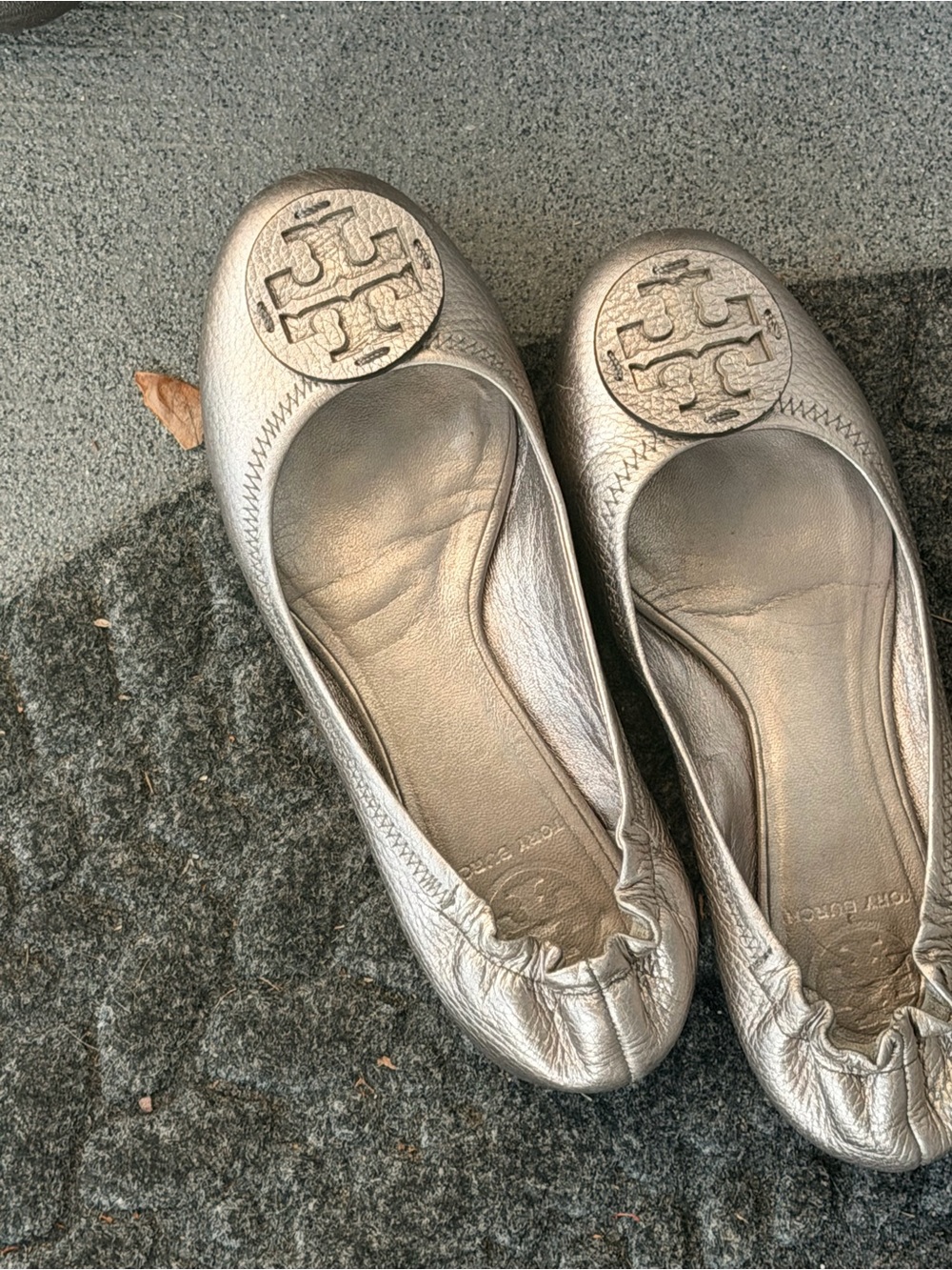 Tory Burch Metallic Silver Logo Ballet Flats